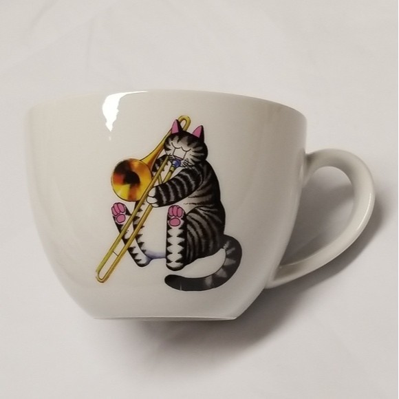Kliban Style Cat with Trumpet Stoneware Coffee Mug, 17oz. Avesta Project… - Picture 3 of 6
